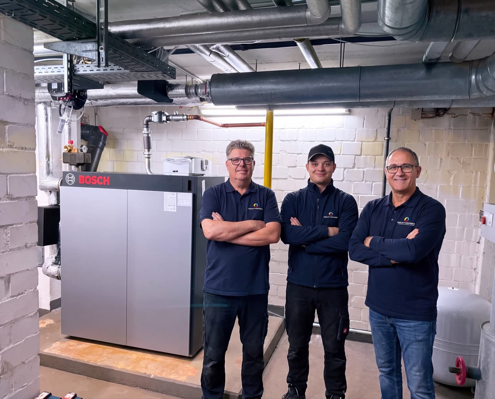 Das NOUH-WEHRES Team – Guido Krüger, Maximilian Eid und Jürgen Wehres im Bosch Technikraum